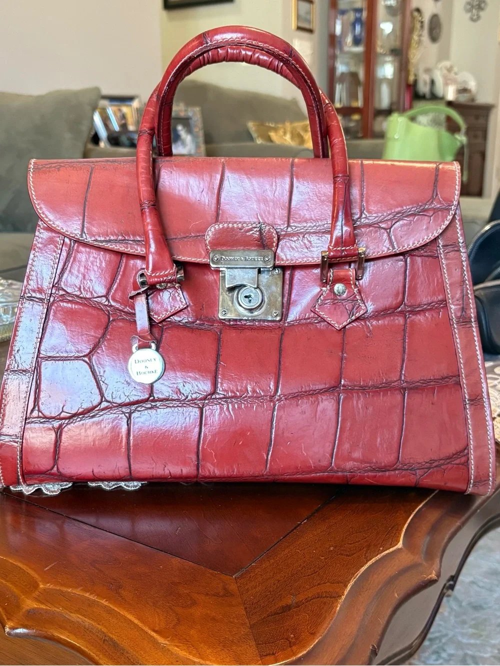 Dooney & Bourke Red Croc-Embossed Leather Satchel with Top Handles